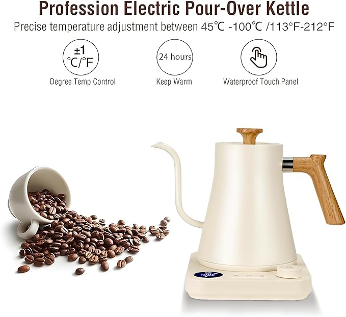 Smart Digital Electric Kettle with Variable Temperature Control, Stainless Steel Inner, 1200W Quick Heating Gooseneck Electric Kettles, Stylish Matte Finish for Coffee & Hot Beverages, 0.9L (Beige)