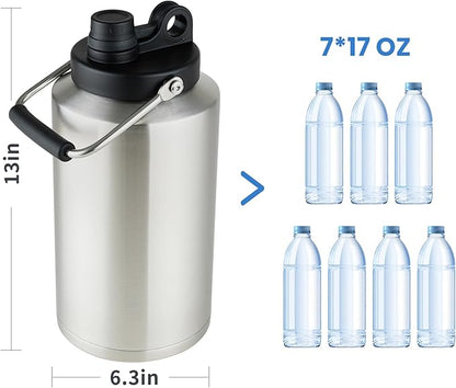 1 Gallon Water Jug Bottle Insulated, 128oz Stainless Steel Water Bottle Wide Mouth Double Vacuum Dishwasher Safe BPA Free for Hot & Cold Drinks Stainless Steels