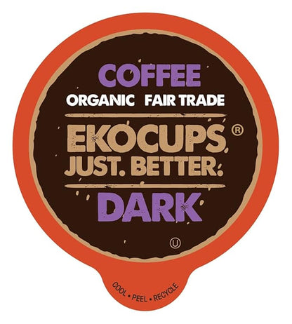 EKOCUPS Organic Dark Roast Coffee Pods, Strong Bold Dark Roast Flavor - USDA Certified Organic - Single Serve Cups for Keurig K Cups Coffee Makers, Box of 40 Recyclable Capsules
