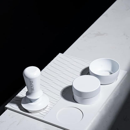 IKAPE 53.3mm Espresso Tamper, Premium Barista Coffee Tamper with Calibrated Spring Loaded, 100% Flat Stainless Steel Base Tamper Fits for Breville Series 54mm Portafilter Basket(White)