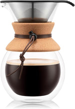 Load image into Gallery viewer, Bodum 34oz Pour Over Coffee Maker, High-Heat Borosilicate Glass with Reusable Stainless Steel Filter and Double Wall Cork Grip - Made in Portugal