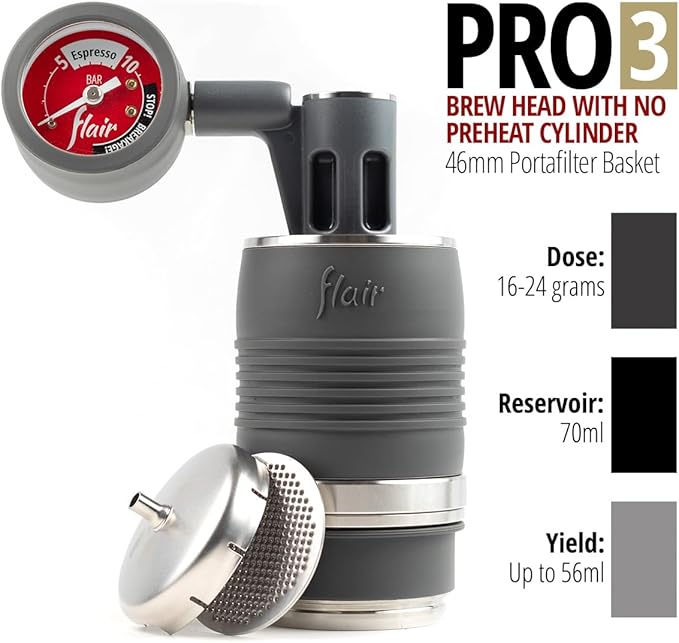 Flair UPDATED PRO 3 (White) - All manual lever espresso maker with a stainless steel brew head, pressure gauge, shot mirror and a small size