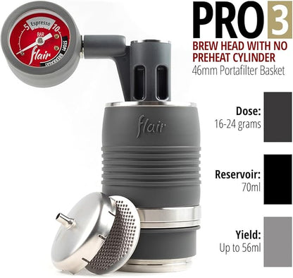 Flair UPDATED PRO 3 (White) - All manual lever espresso maker with a stainless steel brew head, pressure gauge, shot mirror and a small size