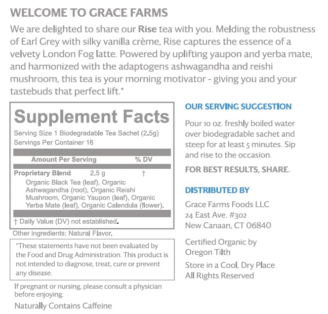 Grace Farms Organic Rise Wellness Blend Tea, 16 Ct