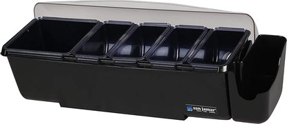 San Jamar Dome Garnish Center 5 Tray with Dome Lid for Kitchen, Bar, And Restaurants, Plastic, 8 Pints, Black