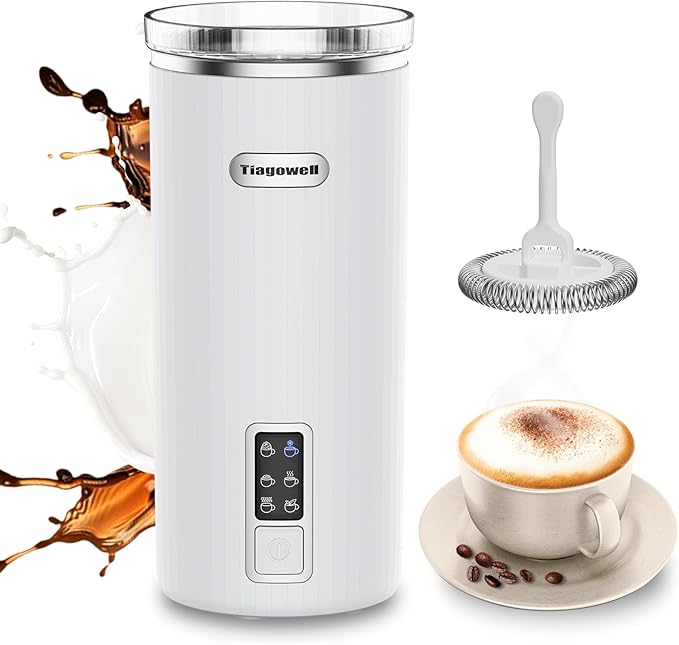 Milk Frother, 6-in-1 Electric Milk Frother and Steamer, 8.5oz/250ml Hot and Cold Foam Maker and Milk Warmer with Auto Shut-Off & Screen Display for Latte, Cappuccinos, Macchiato, Coffee (White)