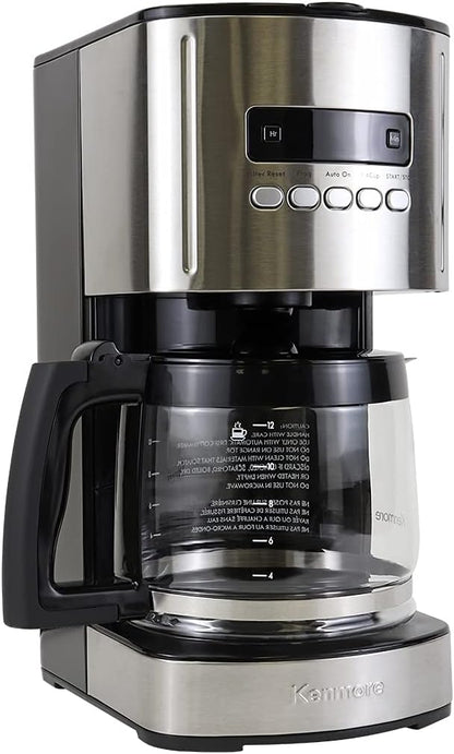 Kenmore Drip Coffee Maker - 12 Cup Programmable Cafe Machine With Glass Pot, Regular & Bold Brew, Auto Shut Off Large Water Reservoir, Reusable Filter, Kitchen Appliances, Black