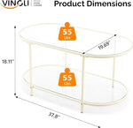 Load image into Gallery viewer, VINGLI 38" Glass Coffee Table, Oval Coffee Tables for Living Room, Small Coffe Table with 2-Tier Storage, Modern Center Table for Home Decor, Office, Small Space, Beige