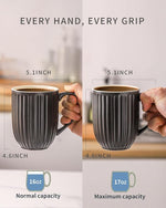 Load image into Gallery viewer, Hasense Coffee Mugs Set of 4, 16 Oz Large Ceramic Ribbed Latte Cups with Big Handle for Coffee, Tea and Cocoa, Modern Design &amp; Light Weight, Microwave &amp; Dishwasher Safe, Black