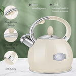 Load image into Gallery viewer, Tea Kettle for Stovetop Induction Whistling Tea Kettles 2.64 Quart Retro Food Grade Stainless Steel Teapots with Cool Touch Handle Cream