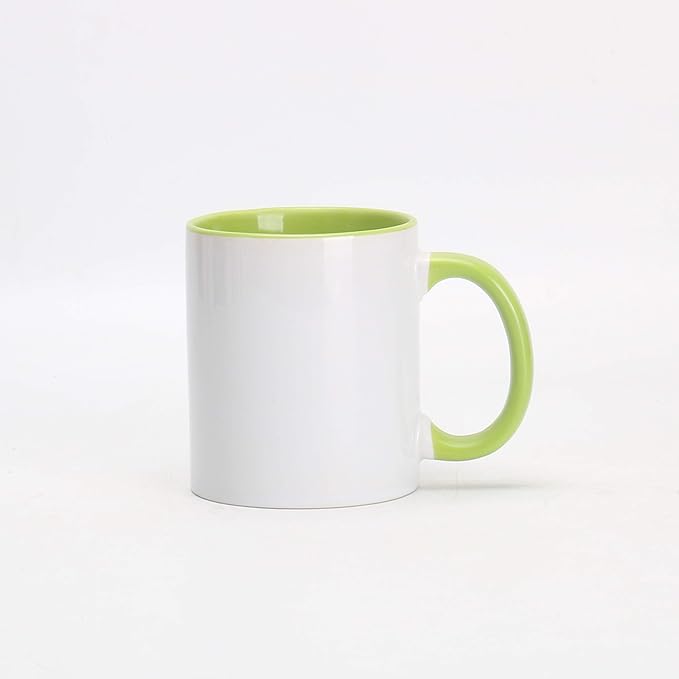 11oz White Ceramic Sublimation Coffee Mug With Solid Colors Inside and Handle， Mixed 6 Colors of Black, Red, Blue, Yellow, Green and Pink, Case of 6