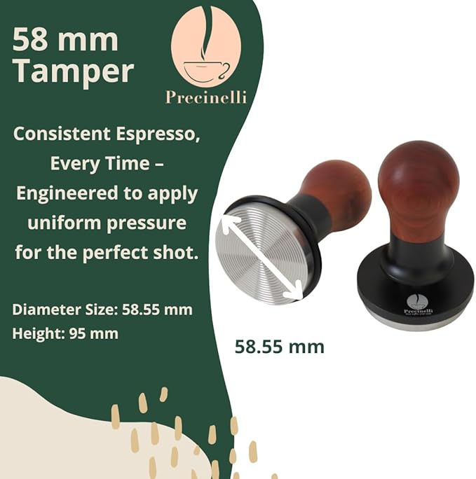 58mm Coffee Tamper, Stainless Steel Base, Wooden Handle – Professional Espresso Tool for Uniform Compression & Better Espresso Quality