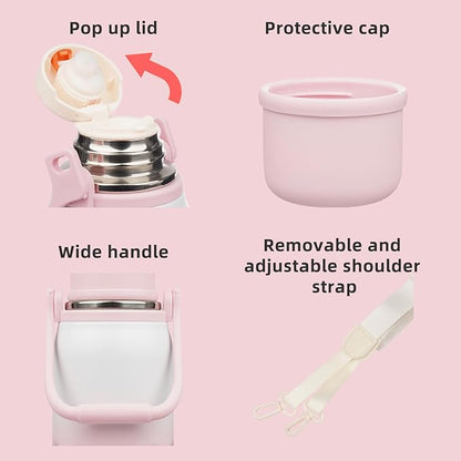 BJPKPK Insulated 27oz Thermal Water Bottle with Lid and Carry Handle Stainless Steel Water Bottles for School,Pink Pearl