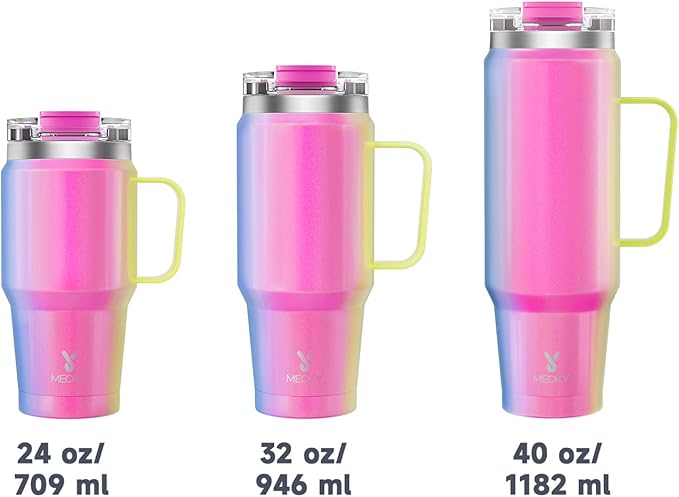 Meoky 32 oz Tumbler with Handle, Insulated Tumbler with Lid and Straw, Stainless Steel Travel Mug, 100% Leak Proof, Keeps Cold for 24 Hours or Hot for 8 Hours, Fits in Car Cup Holder (Carnival)