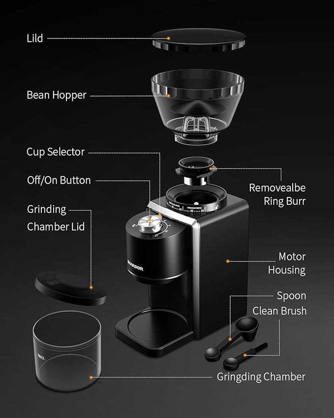 SHARDOR Conical Burr Coffee Grinder, Electric Coffee Bean Grinder with 35 Grind Settings, Adjustable for 2–12 Cups, Anti-Static Design, Black