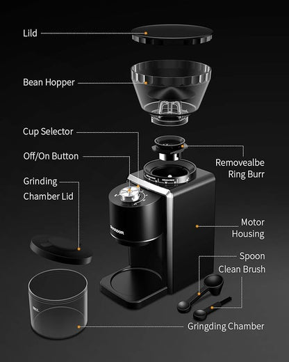 SHARDOR Conical Burr Coffee Grinder, Electric Coffee Bean Grinder with 35 Grind Settings, Adjustable for 2–12 Cups, Anti-Static Design, Black
