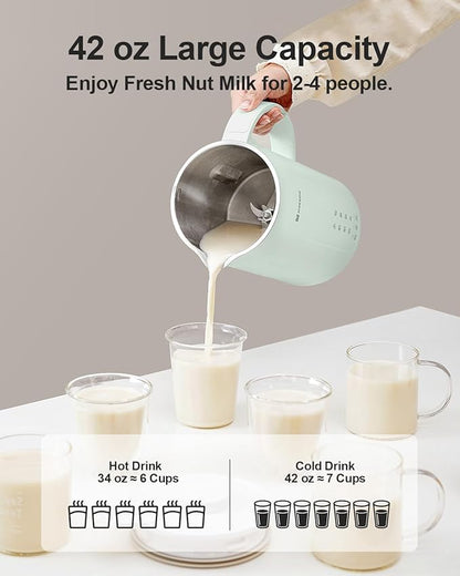 MOKKOM Nut Milk Maker, 42oz Automatic Almond Milk Machine for Homemade Plant-Based Milk, Oats, Soy, Dairy Free Beverages, Soy Milk Maker with Delay Start/Keep Warm/Self-Cleaning/Boiling, Green