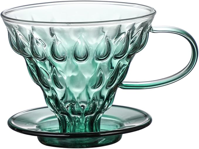 Glass Coffee Dripper, Pour Over Coffee Maker, Reusable Coffee Filter Cup, Slow Brewing Accessories for Home, Cafe, Restaurants(V02,1-4Cups) (Green)