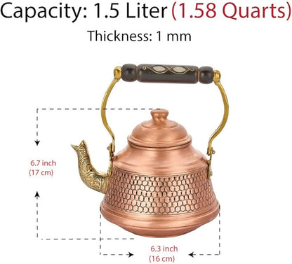 Vintage 100% Pure Solid Copper Turkish Hammered TeaPot Tea Kettle Pot for Stovetop Stove Top Infuser Decorative Fancy Arabic Moroccan Party Serving Kitchen Antique Handmade Unique Style Gooseneck Gift