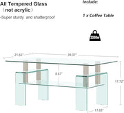 Glass Coffee Table for Living Room, Modern Rectangle All Tempered Glass Table 8mm Clear Transparent Top Home Furniture for Small Space Bearing 220LB