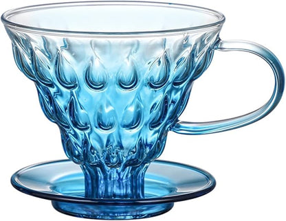 Glass Coffee Dripper, Pour Over Coffee Maker, Reusable Coffee Filter Cup, Slow Brewing Accessories for Home, Cafe, Restaurants(V02,1-4Cups) (Blue)