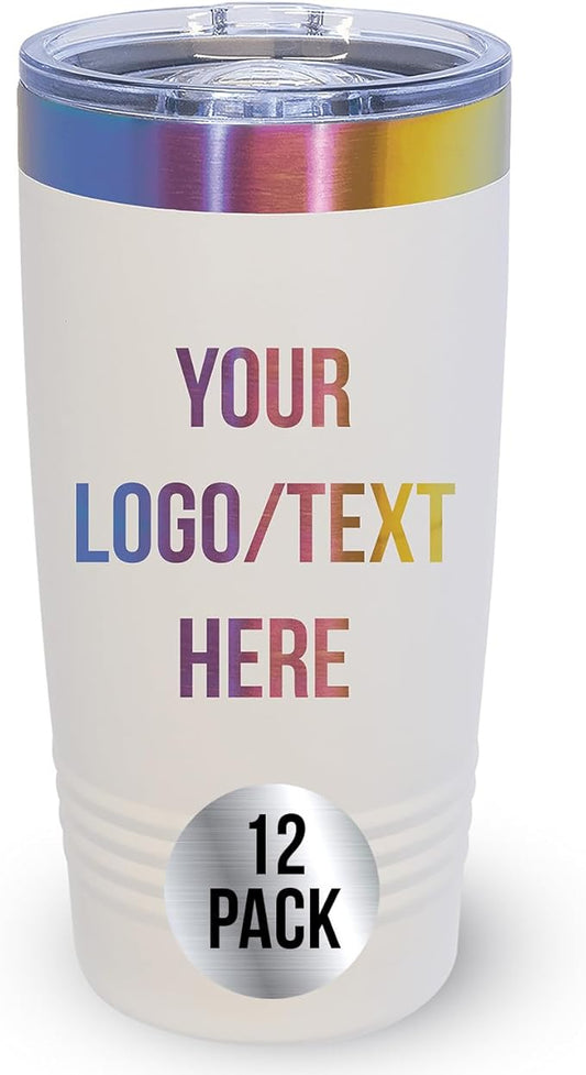 Stainless Steel Tumbler Personalized-Custom Engraved (White-Aurora, 12 Count (Pack of One))