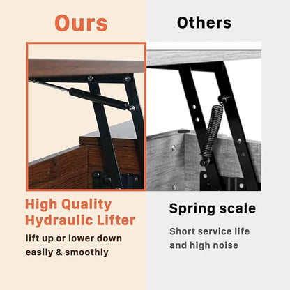 CLATINA Lift Top Coffee Table with Drawer and Hidden Compartment, Pop Up Coffee Table for Living Room, 41.7in Mid Century Modern Wood Coffee Table, Rustic Brown