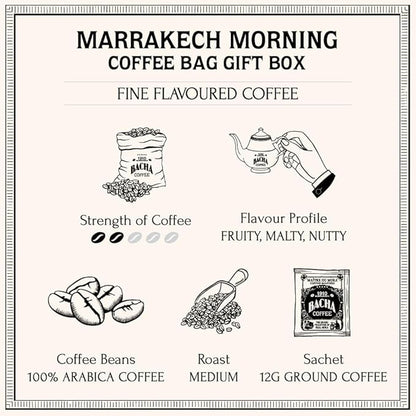 Bacha Coffee | Marrakech Morning Fine Flavoured, 100% Arabica Specialty Coffee Beans, Medium Roast, x12 Individually Wrapped Single Serve Filter Bags