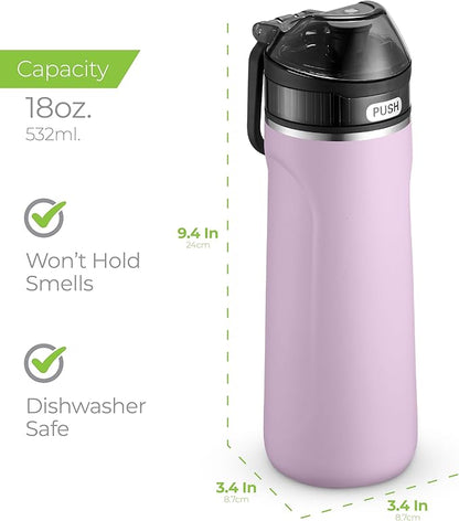 SipX™ Triple-Insulated Stainless Steel Water Bottle - 18oz. With Straw Lid, BPA-Free Reusable Insulated Water Bottle Keeps Cold For 12 Hours, Metal Water Bottle Made Of Sustainable Material For Hiking