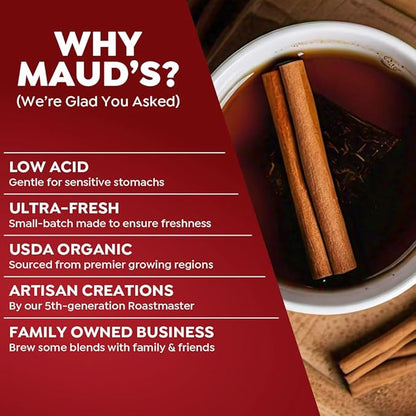 Maud's Organic Cinnamon Black Tea Pods, 44 ct, Recyclable Single Serve Tea Pods – 100% Gourmet Blended Tea Leaves, Compatible with Keurig K Cups Maker