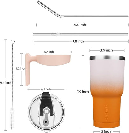 BJPKPK 30 oz Tumbler With Handle And Straw Stainless Steel Insulated Tumbler With Lid Reusable Metal Coffee Cups,Coral