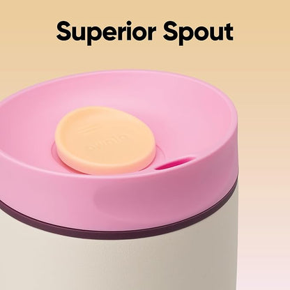 Owala SmoothSip Slider Insulated Stainless Steel Coffee Tumbler, Reusable Iced Coffee Cup, Hot Coffee Travel Mug, BPA Free 20 oz, Pink/Tan (Daybreak)