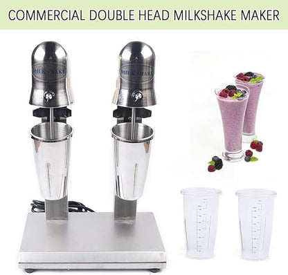 Commercial Stainless Steel Milk Shake Machine, Stainless Steel Milk Shaking Machine, Electric Double Head Drink Mixer 110V 15000RMP (Round Head))
