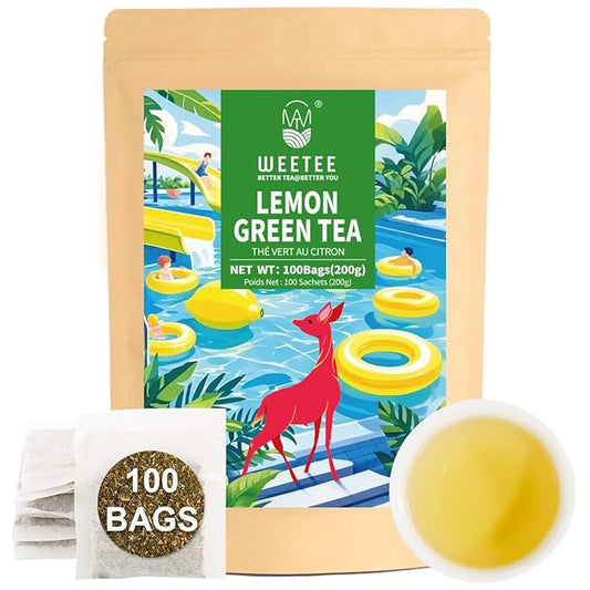 WT WEETEE Green Tea with Lemon, 100 Count Lemon Green Tea Bags, Flavored Green Leaves with Lemonpeel Lemongrass Lemonbalm