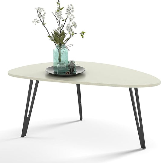 Manora Small Oval Coffee Table White, Modern Coffee Tables for Living Room, Office Coffee Table Small Space, Minimalist Center Table, Tea Table, Easy Assembly