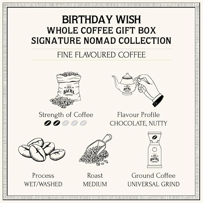 Bacha Coffee | Birthday Wish Fine Flavoured Signature Nomad Collection, Medium Roast, 100% Arabica Specialty Coffee, Whole Beans, 250g
