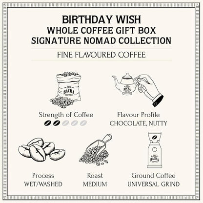 Bacha Coffee | Birthday Wish Fine Flavoured Signature Nomad Collection, Medium Roast, 100% Arabica Specialty Coffee, Whole Beans, 250g