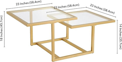 Henn&Hart 43" Wide Square Coffee Table in Brass, Modern coffee tables for living room, studio apartment essentials
