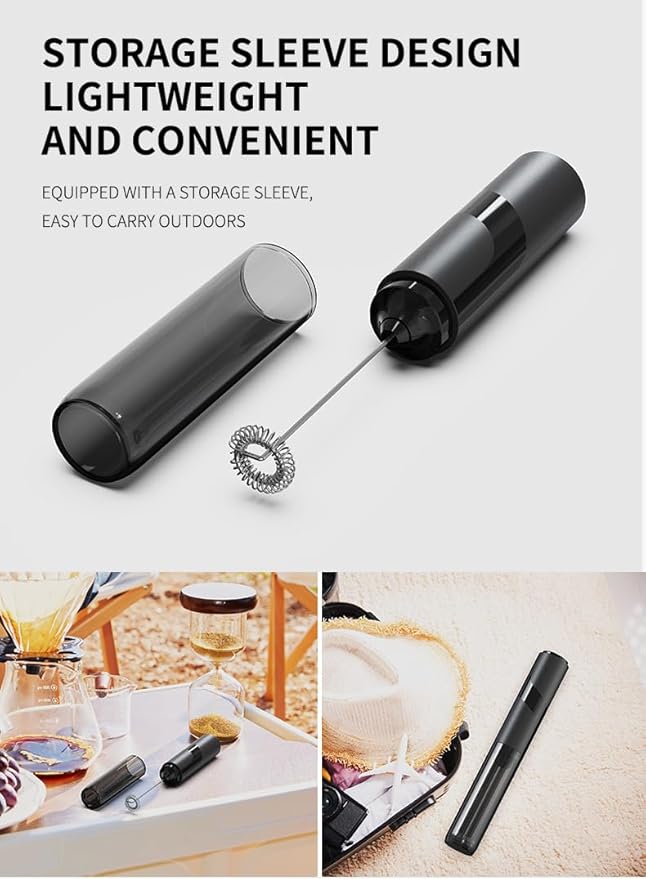 Travel Milk Frother with Cover, Battery-Operated Electric Foam Maker Frother Wand, Milk Foamer Electric Mini Drink Mixer for Coffee, Cappuccino, Lattes, Frappe, Matcha and Hot Chocolate, Black