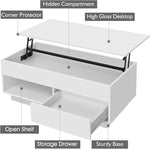 Load image into Gallery viewer, HOMMPA 40“ Lift Top Coffee Table with Storage LED Coffee Table Morden High Gloss Living Room 3 Tiers Modern Tea Table with Storage Center Tables Hidden Compartment &amp; Open Shelve &amp; Drawer White