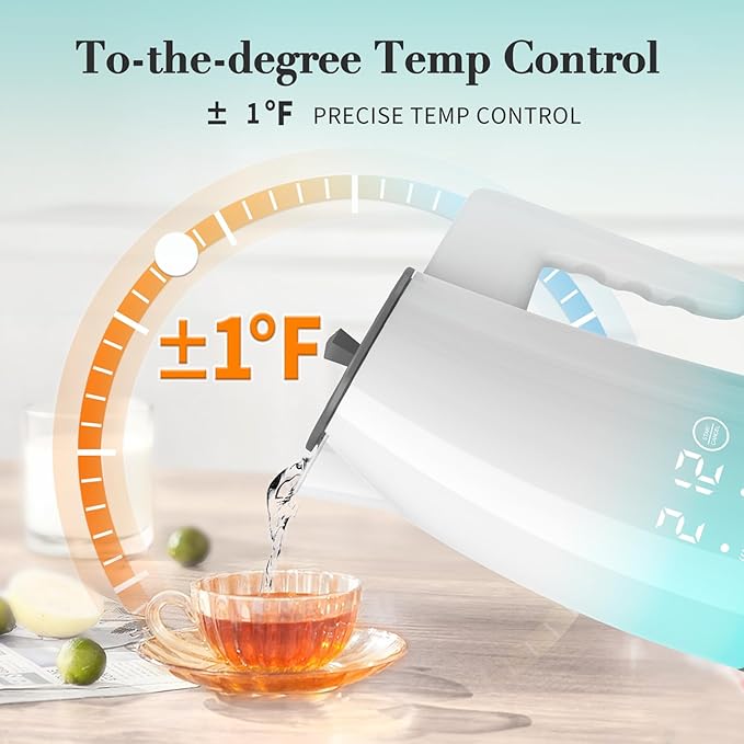 Electric Kettle Temperature Control, 304 Stainless Steel Interior, BPA-Free, 1.25L Hot Water Boiler, 1200W Kettle with Auto Shut-Off, Cordless Base (Blue Gradient)