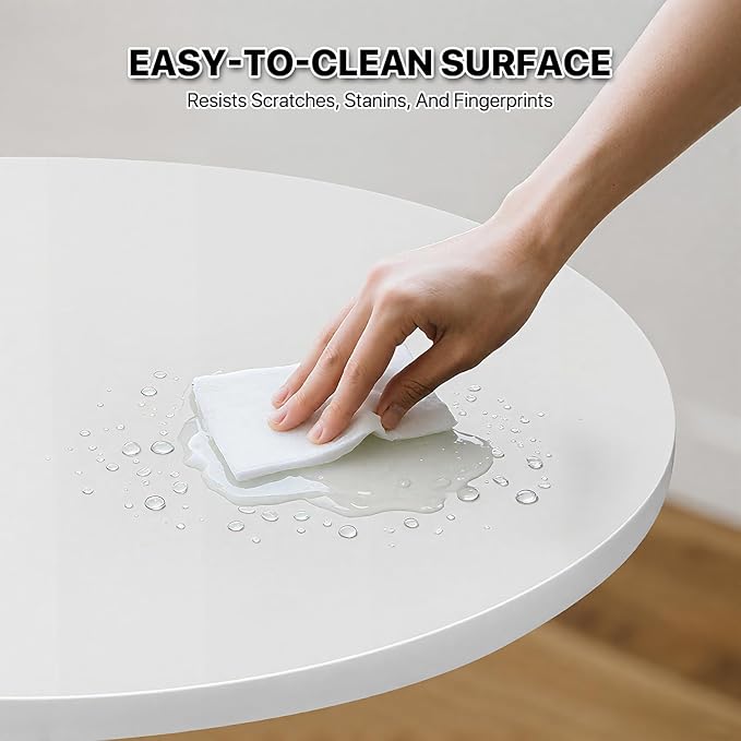 Magshion 23.5'' Round Adjustable Height Wood Bar Pub Table Adjustable Range 27.5"-36" Living Room Dining Room Bar Cocktail Table (White Black)