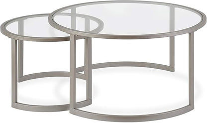 Henn&Hart Round Nested Coffee Table in Satin Silver, for Home, Living Room, Bedroom, Entertainment Room, Office