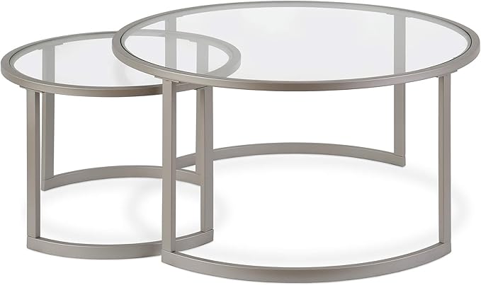 Henn&Hart Round Nested Coffee Table in Satin Silver, for Home, Living Room, Bedroom, Entertainment Room, Office