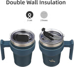 Load image into Gallery viewer, 10 oz Tumbler with Handle and 2 Straw 2 Lid, Insulated Water Bottle Stainless Steel Vacuum Cup Reusable Travel Mug, Navy Blue