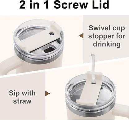 ThermoThrill Ships Next Day, Personalized 40 Oz Tumbler with Handle and Straw Custom Tumbler with Text Stainless Steel Mug Birthday Gifts for Women