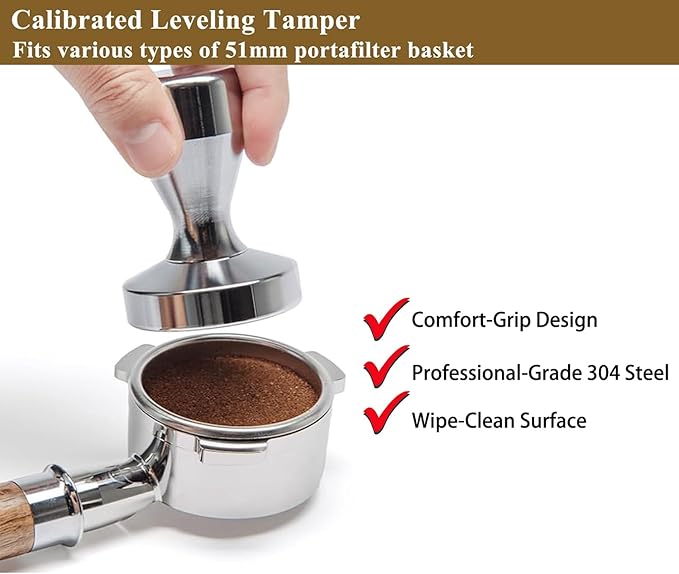 51mm Tamper Espresso Accessories Kit: Espresso Tamper Set, Coffee Tamper Set Barista Tools Coffee Tools | Espresso Kit Fits Espresso Machines of 51mm Portafilters, Tested by Professional Baristas