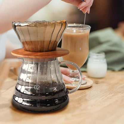 SOTECH Pour Over Coffee Maker Set with Black Gooseneck Kettle, Wooden Pad Holder, Coffee Dripper Server, DIY Manual Portable Coffee Maker Set