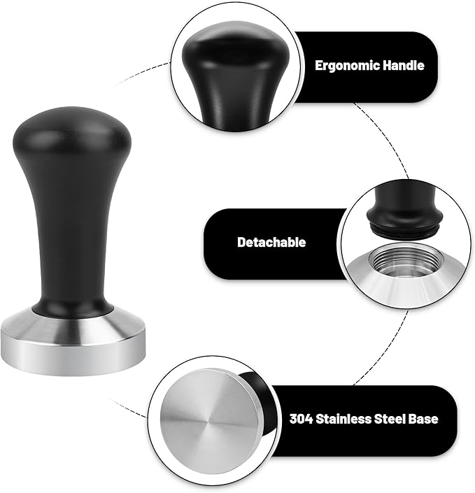 53mm Black Coffee Tamper Espresso Press with Small Mat 304 Stainless Steel Base Aluminum Handle Barista Tool