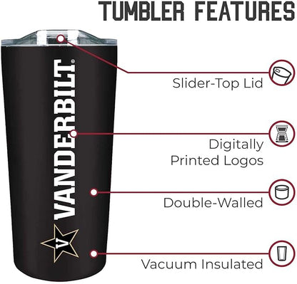 Campus Colors NCAA Stainless Steel Tumbler perfect for Gameday - 18 oz - Double Walled - Keeps Drinks Perfectly Insulated (Vanderbilt Commodores - Black)